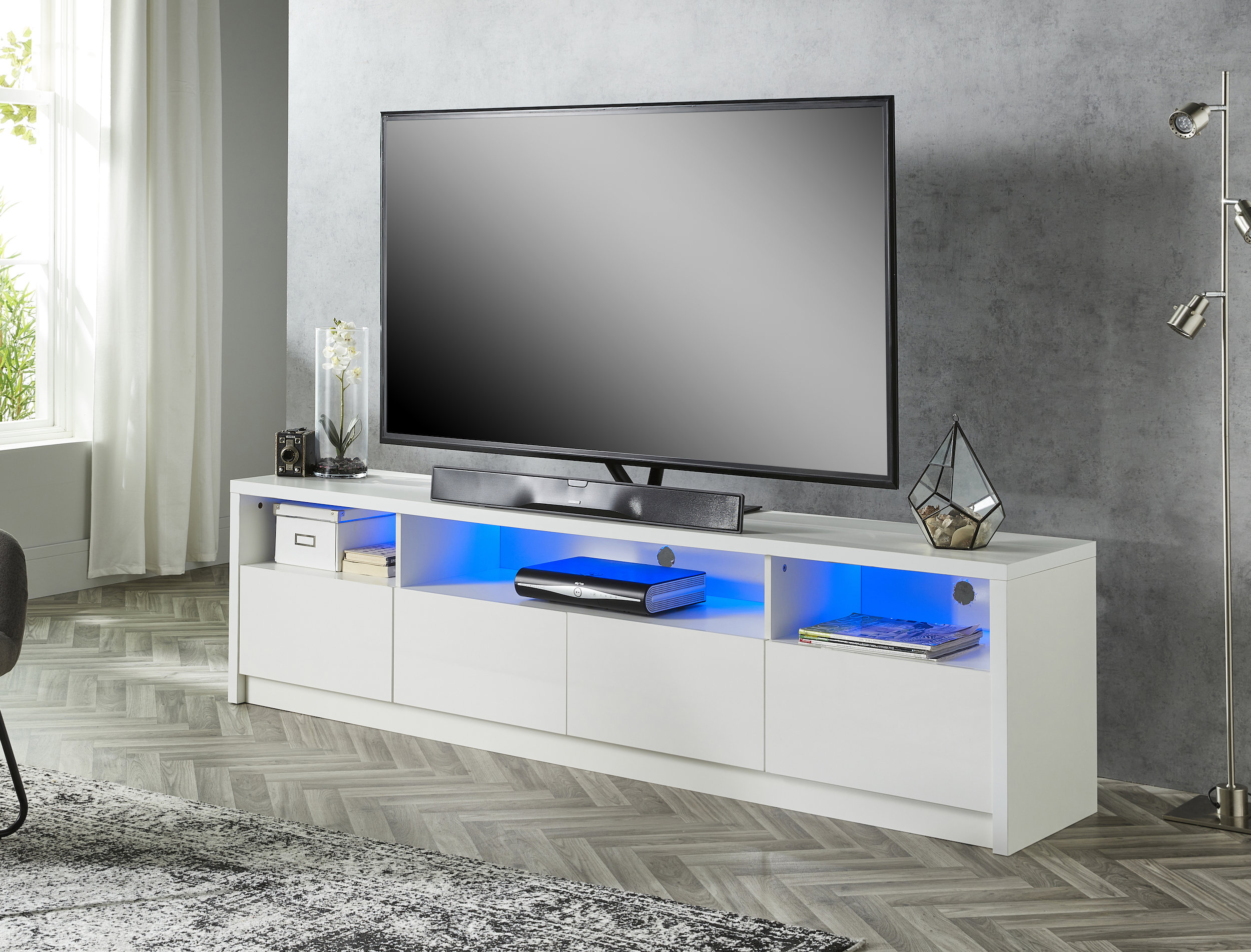 Ivy Bronx Bayern TV Stand with Lights Sound Bar Shelf for TVs up to 88